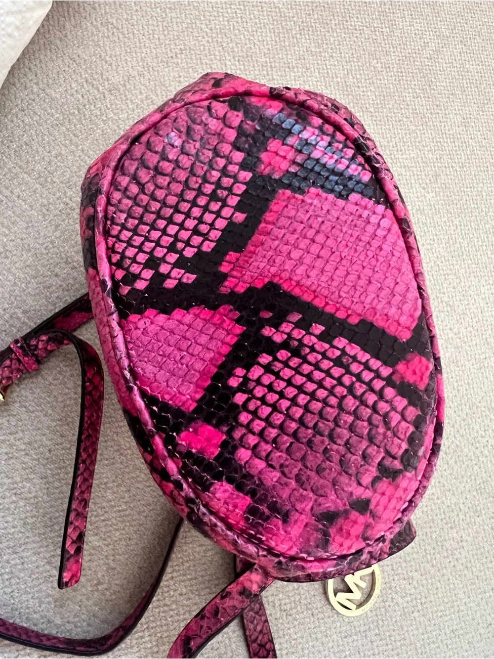 Michael Kors Hot Pink Snakeskin-Print Drawstring Crossbody